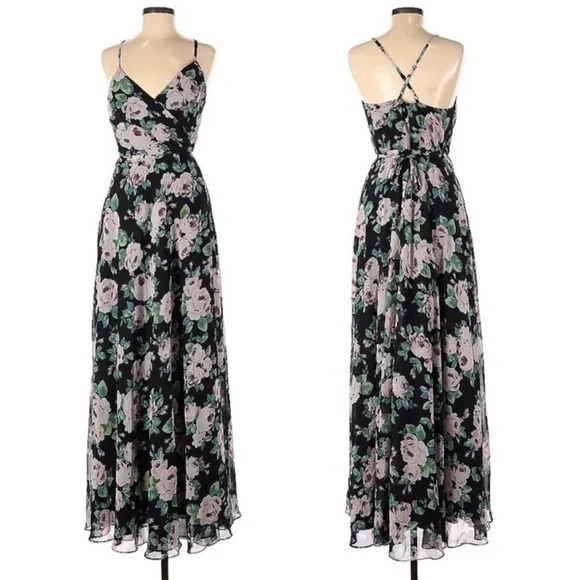 Lulus Legendary Romance Black Floral Print Wrap Maxi Dress Size M - Picture 10 of 12